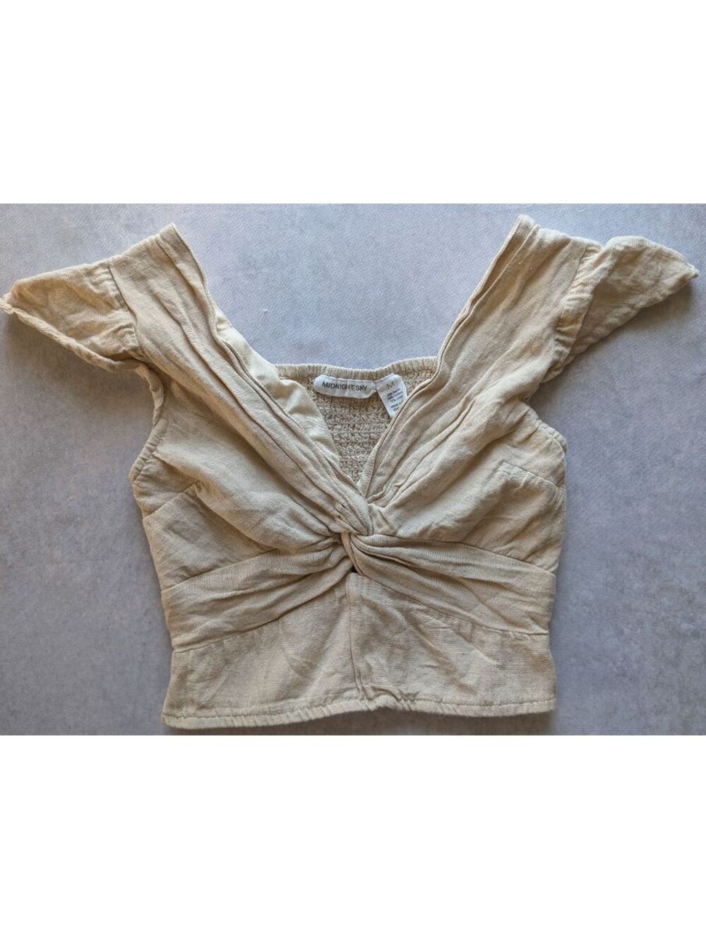 Cream Linen Blend Japna front-twist crop blouse